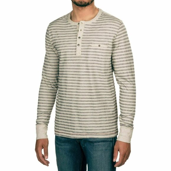 NWOT XL JEREMIAH Cillian Beige LS Striped Henley - Picture 1 of 7